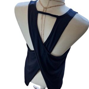 Breezy Open and Criss Cross Back Navy Sleeveless Top in Medium